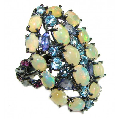 Mesmerizing Fire best quality Mexican Opal Ethiopian Opal black rhodium over .925 Sterling Silver handmade ring 8