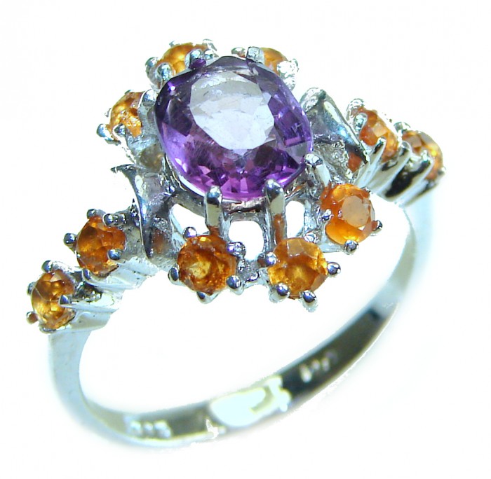 6.5 carat Amethyst Ruby .925 Sterling Silver Handcrafted Ring size 8