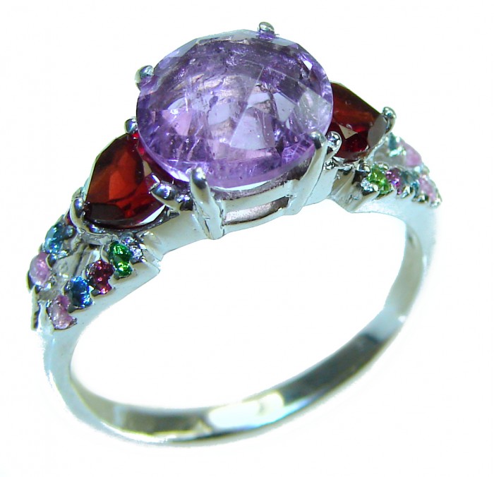 Unique design 5.5 carat Amethyst .925 Sterling Silver Handcrafted Ring size 8 1/4