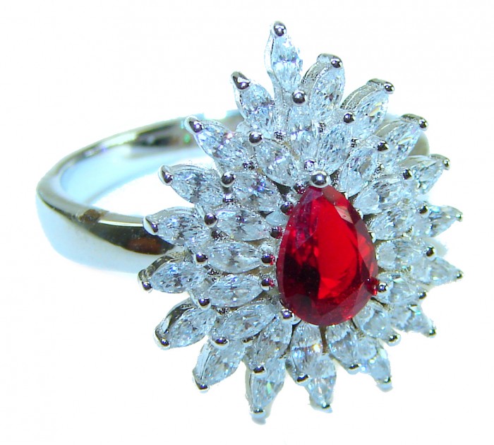 Red Brilliance 4.5 carat Ruby .925 Silver handcrafted Cocktail Ring s. 7 1/4