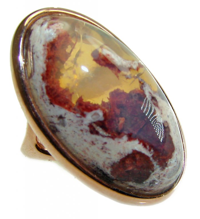 Bonfire Night best quality 45.5 carat Mexican Opal 18K Gold over .925 Sterling Silver handmade ring 6 - video