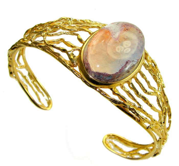Authentic 29.8 carat Mexican Opal handmade 14K Gold over .925 Sterling Silver Bracelet / Cuff