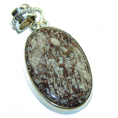 Simple Brown Fossilized Crinoid .925 Sterling Silver pendant