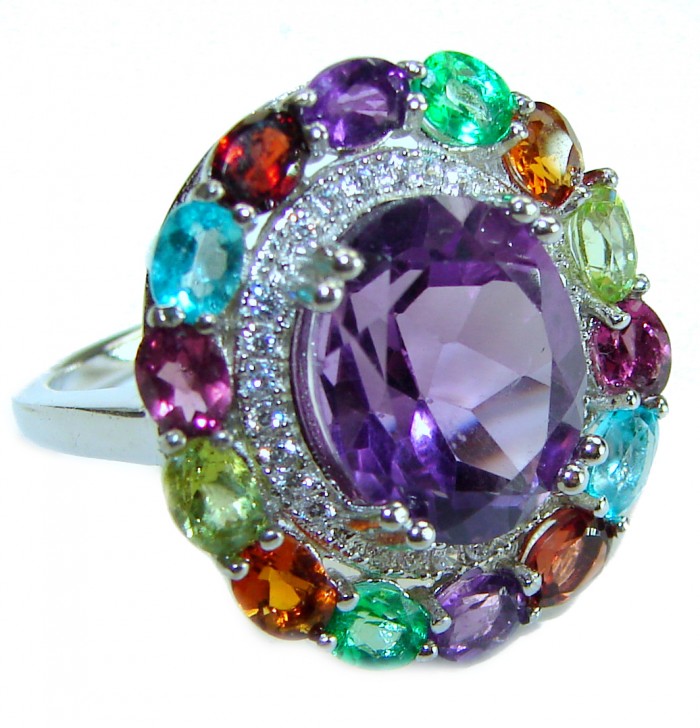 Beatrice- Dramatic design 10.8 carat Amethyst .925 Sterling Silver Handcrafted Ring size 7