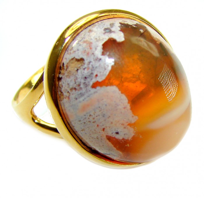 Queen of Fire best quality 22.4 carat Mexican Opal 18K Gold over .925 Sterling Silver handmade ring 7