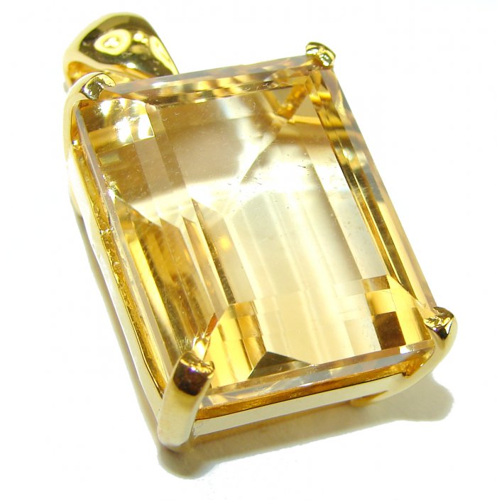 Vintage Design Genuine 44.5 carat Lemon Quartz 18K Gold over .925 Sterling Silver handmade Pendant - video