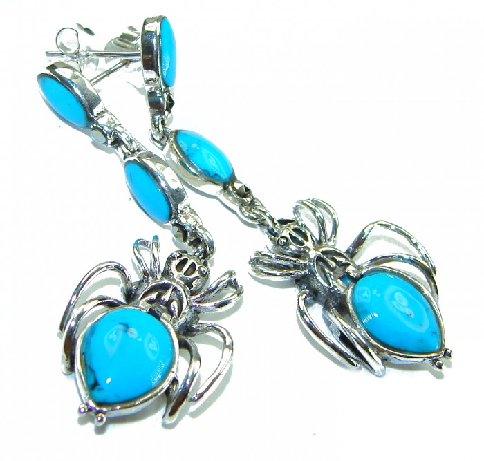 Spiders Natural Turquoise .925 Sterling Silver handmade stud earrings