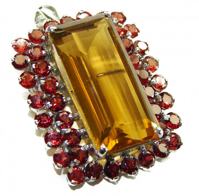 Luxurious 58.5 carat Fancy Smoky Topaz Garnet .925 Sterling Silver handmade Large Pendant - Brooch - video