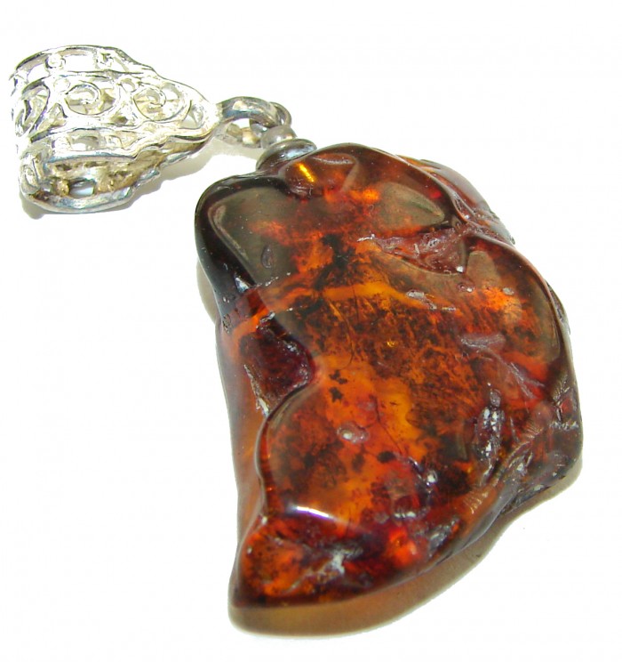 Royal Style authentic Baltic Amber .925 Sterling Silver handmade Pendant