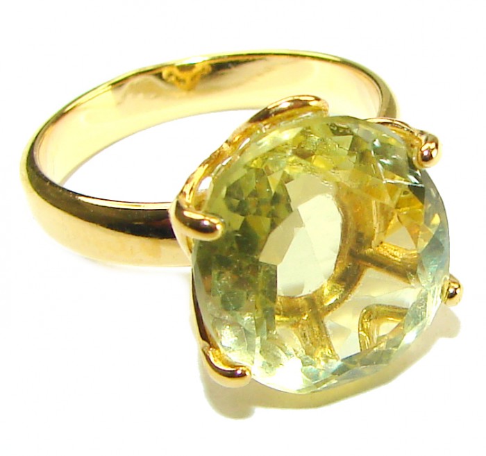 10.8 carat Genuine Lemon Quartz 14K Gold over .925 Sterling Silver handcrafted ring size 7