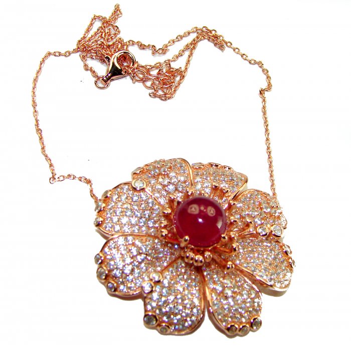 Bella Rosa authentic 8.9 carat Ruby White Sapphire 18K Gold over .925 Sterling Silver handcrafted Statement Necklace - video
