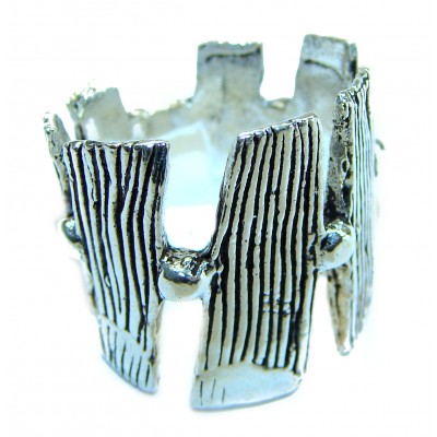 Fancy Wood Print Authentic .925 Sterling Silver handmade Statement Ring size 6