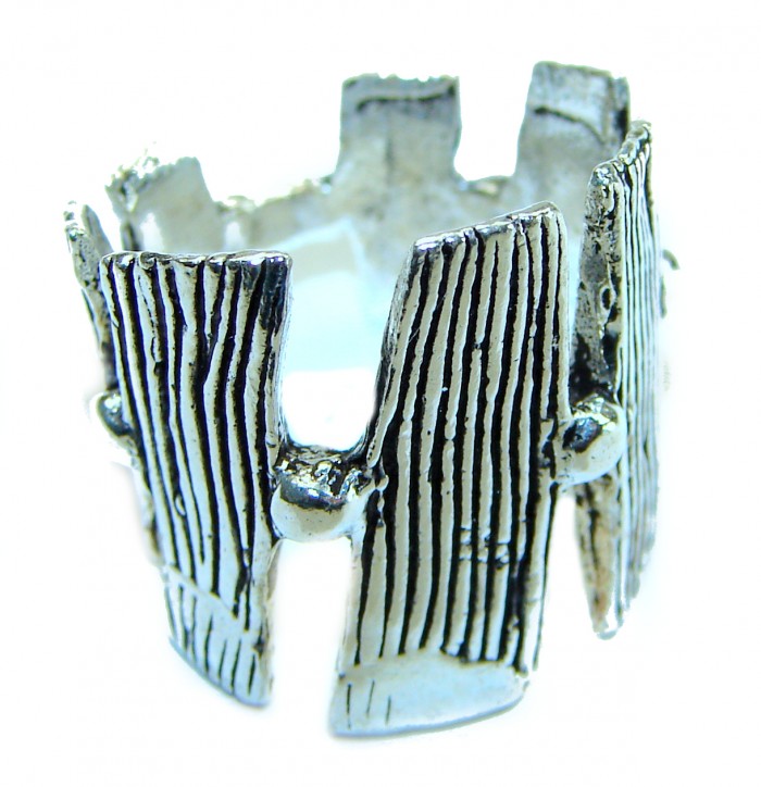 Fancy Wood Print Authentic .925 Sterling Silver handmade Statement Ring size 6