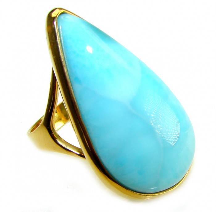 Precious authentic 32.5 carat Larimar 14K Gold over .925 Sterling Silver handmade ring size 9