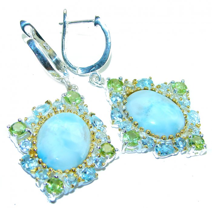 Venus Genuine 14.5 carat Blue Larimar 14K Gold over .925 Sterling Silver handmade earrings - video