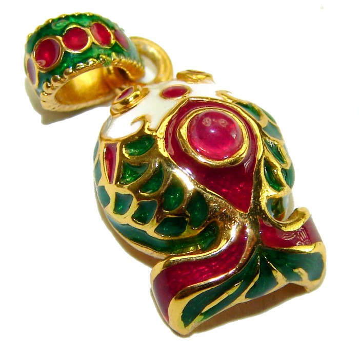 Red Fish Enamel 18K Gold over .925 Sterling Silver handmade Pendant