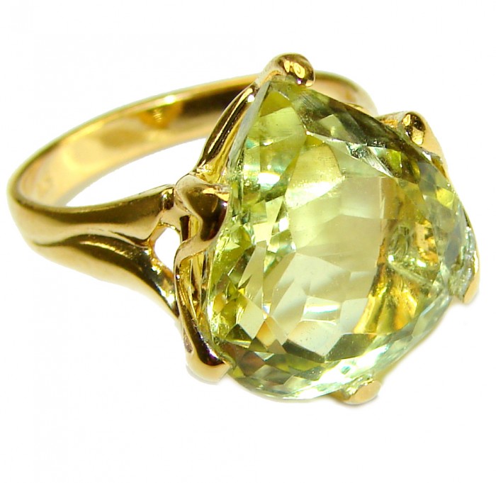 10.8 carat Genuine Lemon Quartz 14K Gold over .925 Sterling Silver handcrafted ring size 7