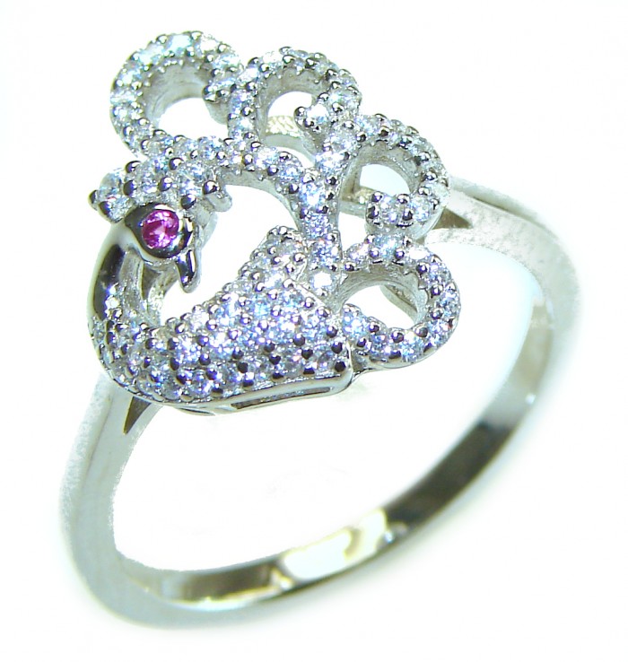 Graceful Swan White Topaz .925 Sterling Silver handcrafted ring size 9