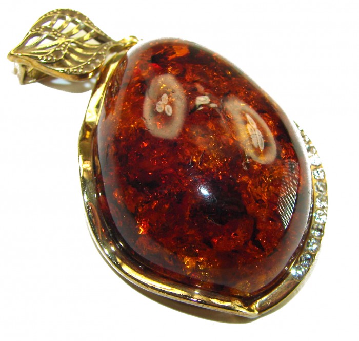 Best quality Large Cognac Baltic Amber .925 Sterling Silver handmade Pendant