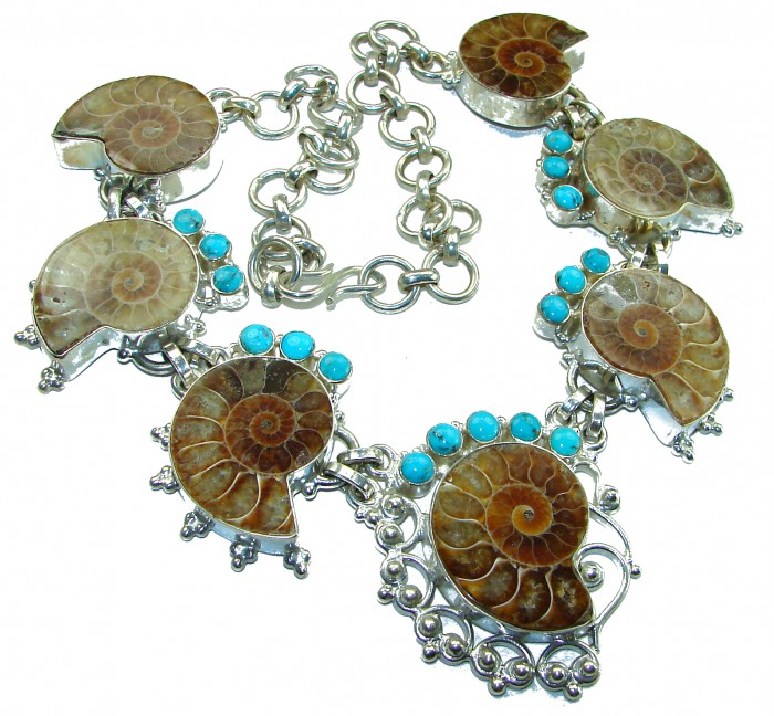 139.8g Aura Of Beauty genuine Ammonite .925 Sterling Silver handcrafted Bohemian style Necklace