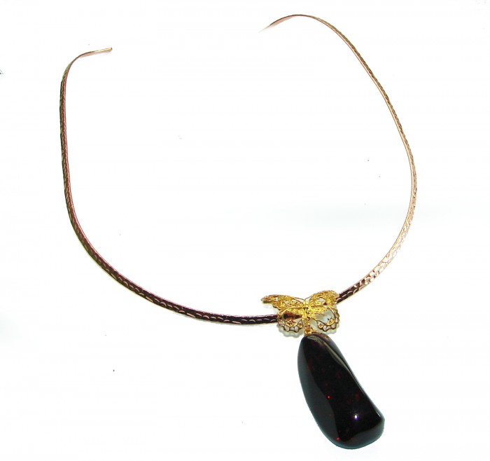 Golden Buttefly Natural Beauty Golden Polish Amber .925 Sterling Silver handmade necklace
