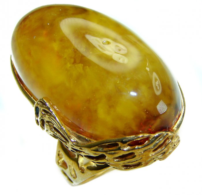 Giant natural butterscotch Baltic Amber14K Goald over .925 Sterling Silver handcrafted ring; s. 7 adjustable - video