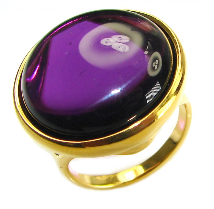 Purple Full Moon Amethyst 14K Gold over .925 Sterling Silver Handcrafted Large Ring size 8 - video