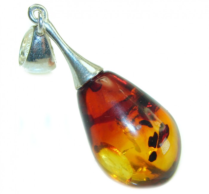 Honay Drop authentic Baltic Amber .925 Sterling Silver handmade Pendant