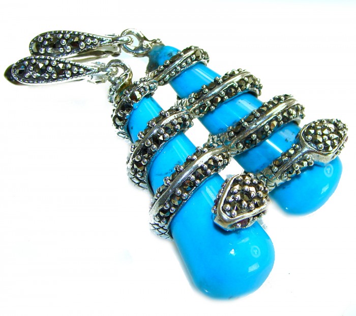 Boa Snakes Turquoise Marcasite .925 Sterling Silver handcrafted Earrings