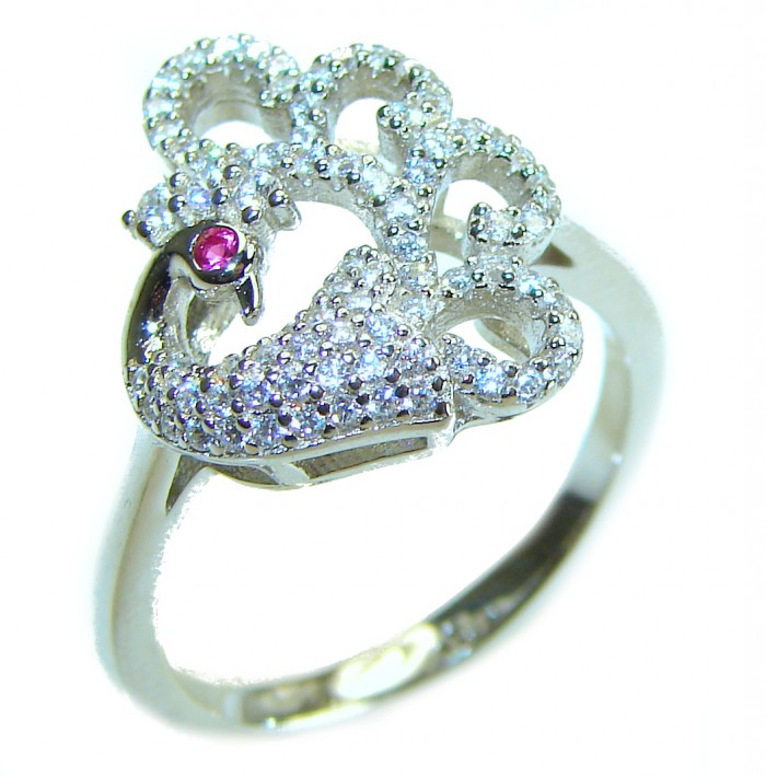 Graceful Swan White Topaz .925 Sterling Silver handcrafted ring size 7 1/2