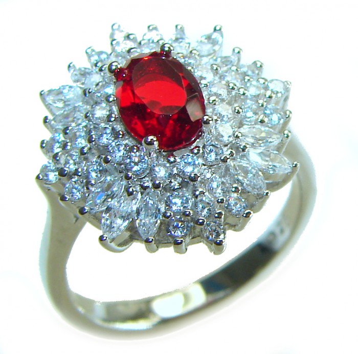 Red Brilliance 4.5 carat Ruby .925 Silver handcrafted Cocktail Ring s. 7