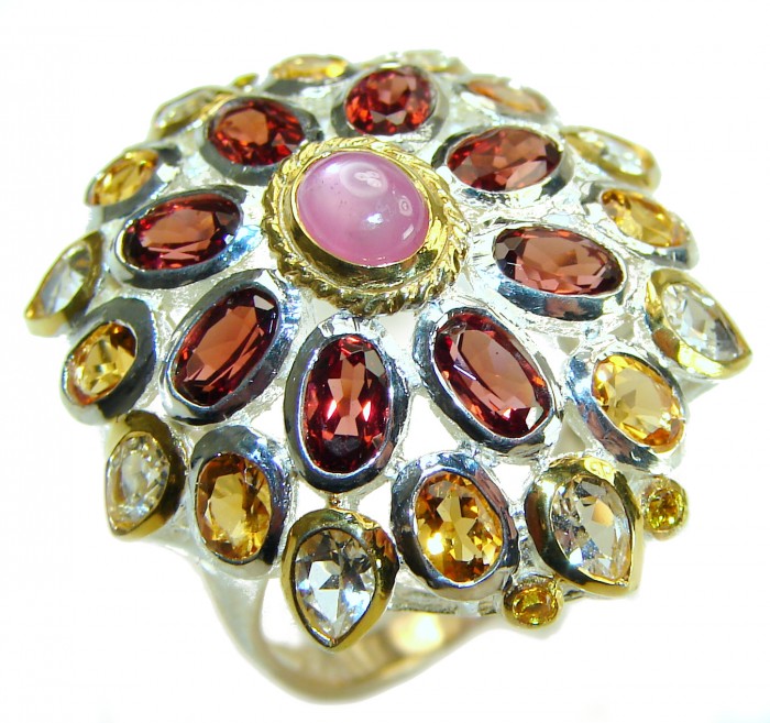 Red Starlight Authentic Star Ruby 14K Gold over .925 Sterling Silver handcrafted ring size 7 1/4