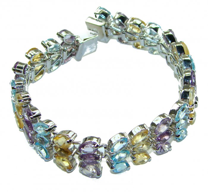 Very Special 45.8 carat Natural Multigem .925 Sterling Silver handmade Statement Bracelet - video