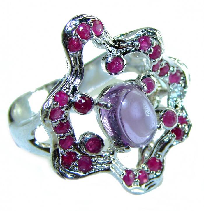 Floral design 11.8 carat Amethyst .925 Sterling Silver Handcrafted Ring size 9