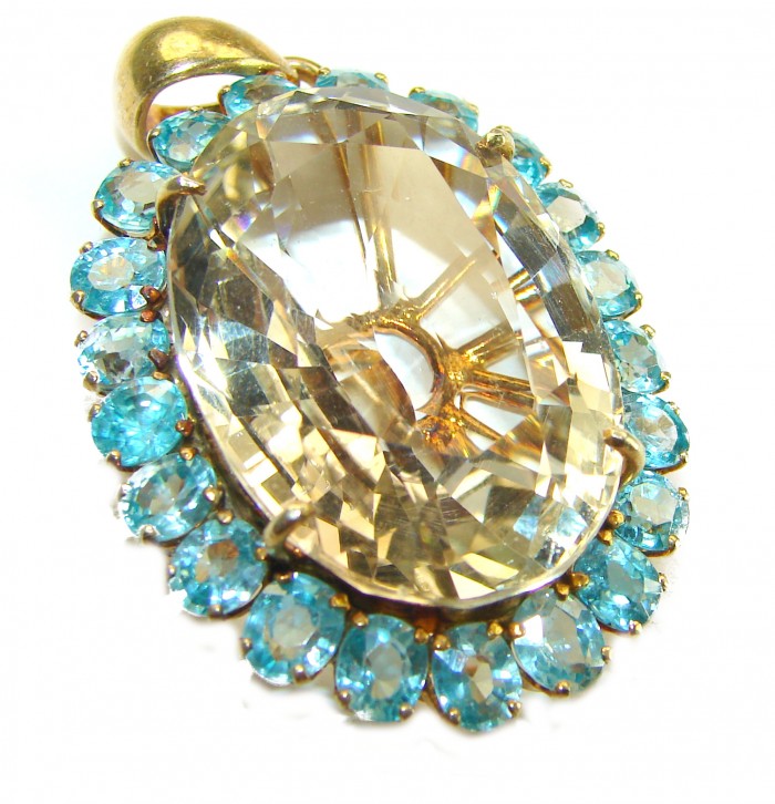 Luxurious 88.5 carat Fancy Smoky Topaz 14K Gold over .925 Sterling Silver handmade Large Pendant