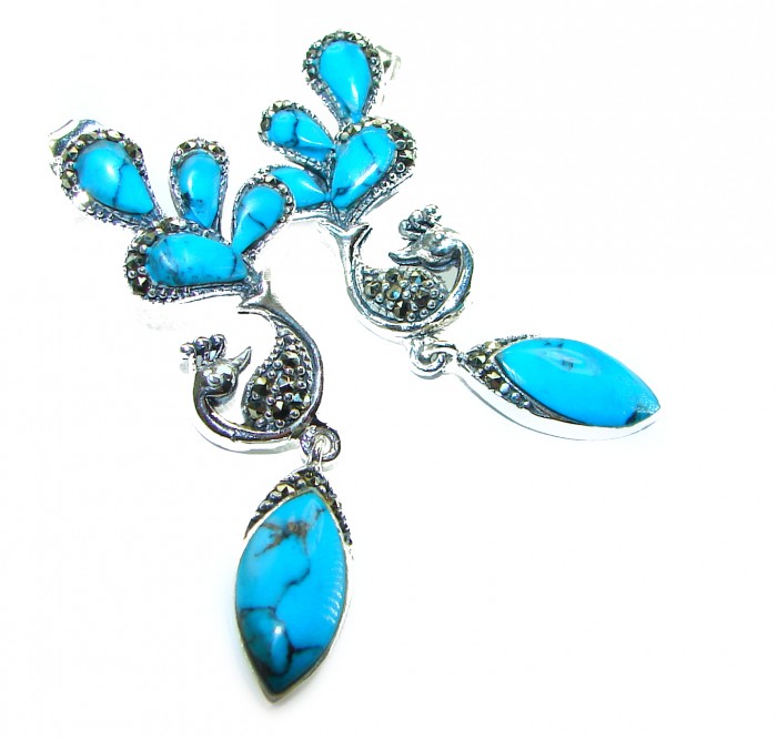 Great authentic inlay Turquoise .925 Sterling Silver handcrafted Earrings