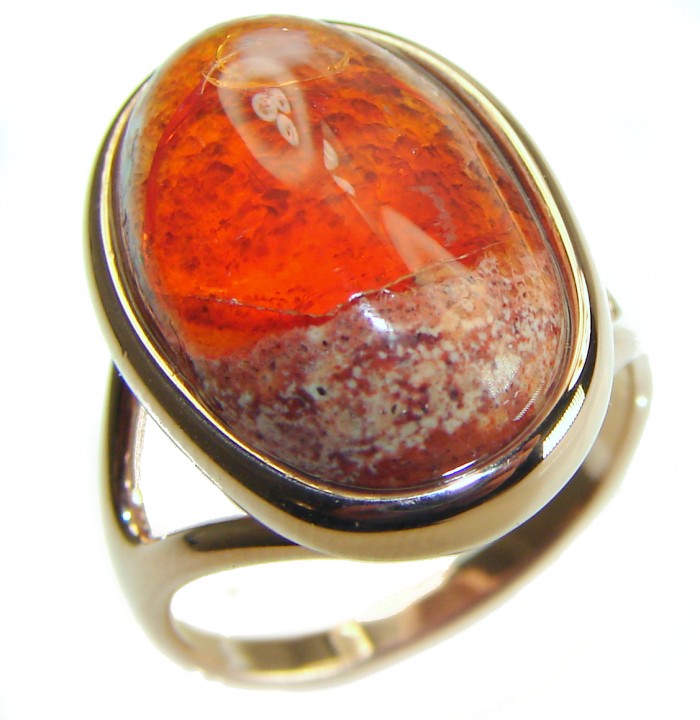 Bonfire Night best quality 19.5 carat Mexican Opal 14K Rose Gold over .925 Sterling Silver handmade ring 9