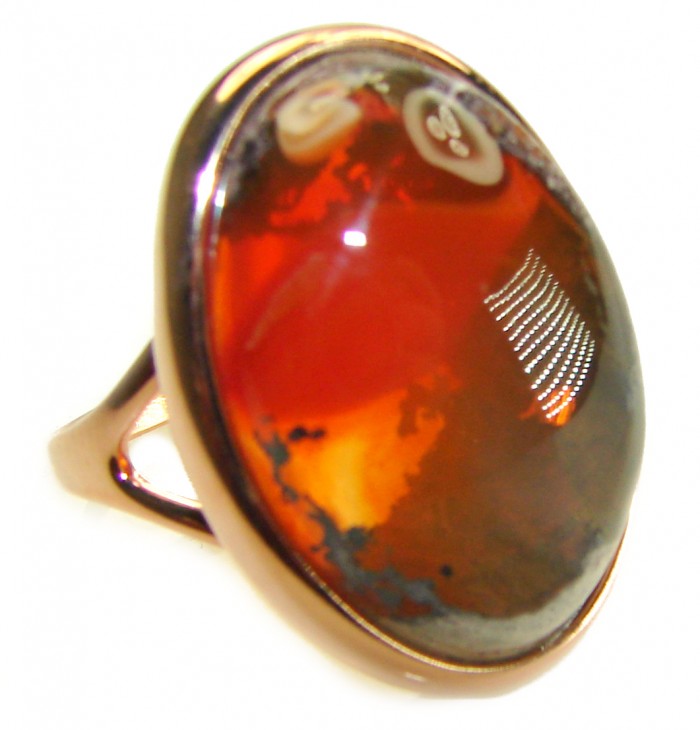 Bonfire Night best quality 18.5 carat Mexican Opal 14K Rose Gold over .925 Sterling Silver handmade ring 9