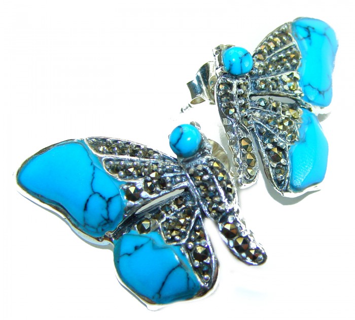 Blue Butterfly Precious natural Turquoise .925 Sterling Silver handcrafted Earrings