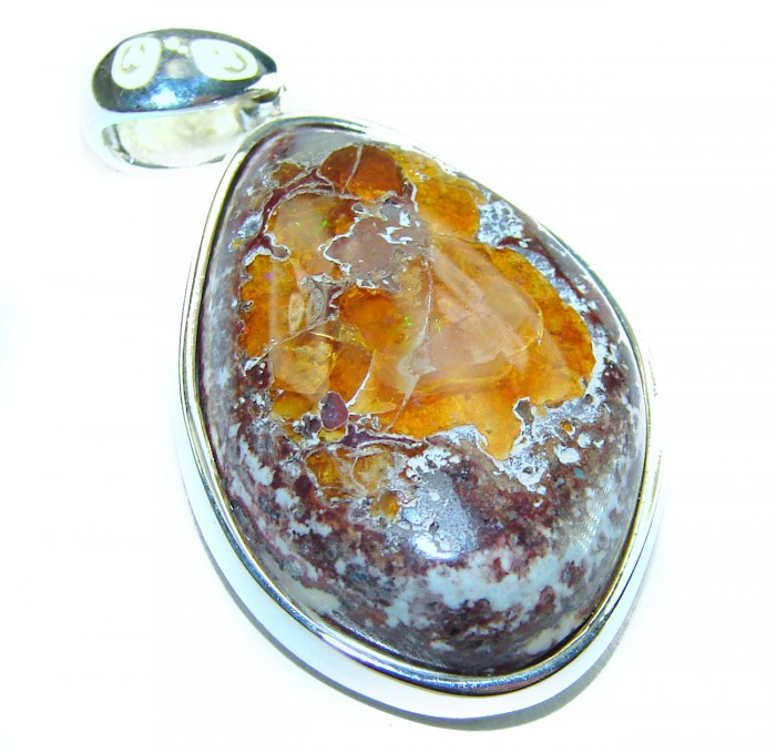 Natural 24.2 carat Mexican Fire Opal .925 Sterling Silver handmade Pendant