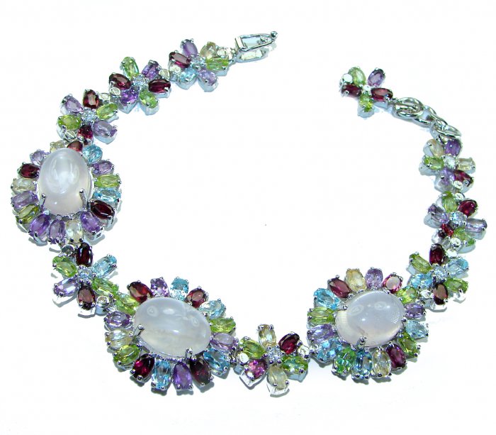 Blooming Garden Natural 55.2 carat Rose Quartz 14K .925 Sterling Silver handmade Bracelet - video