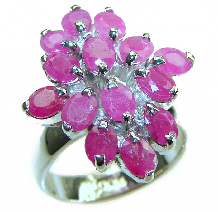 Emily 10.2 carat natural Ruby .925 Sterling Silver handmade Statement Ring size 8
