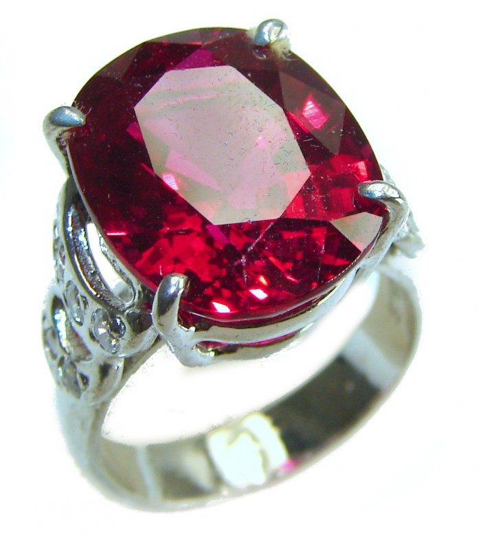 Red Brilliance 12.5 carat Red Topaz .925 Silver handcrafted Cocktail Ring s. 6