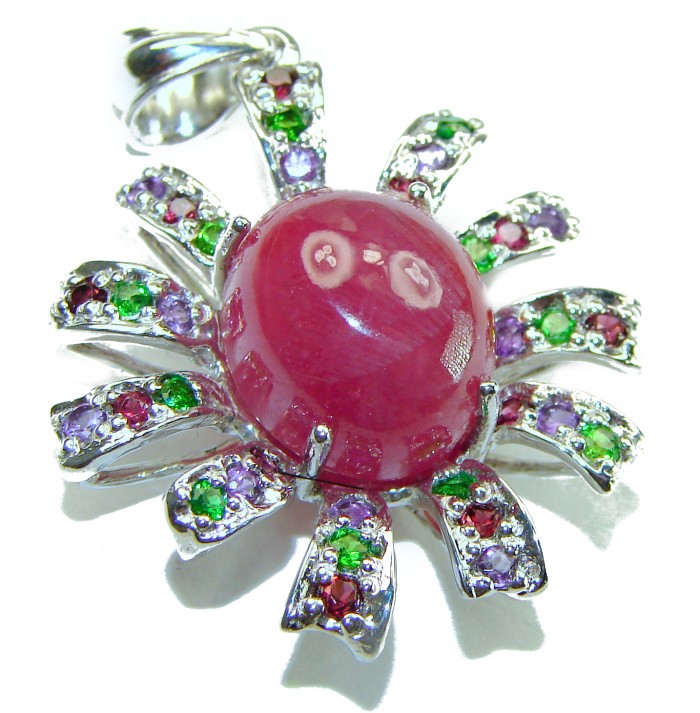 Red Orchid - Unique vintage design 11.2 carat Ruby .925 Sterling Silver handmade Pendant