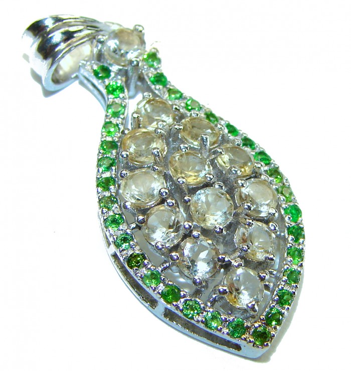 Monica 10.8 carat Citrine Emerald .925 Sterling Silver handmade Statement pendant