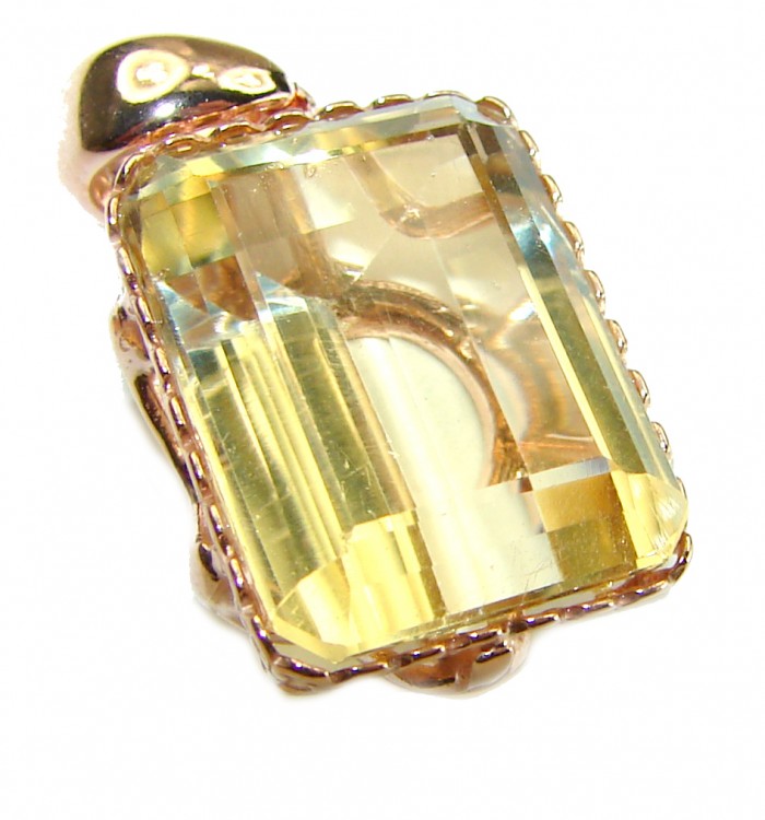 Emerald cut 10.3 carat Lemon Quartz 14K Gold over .925 Sterling Silver handcrafted pendant
