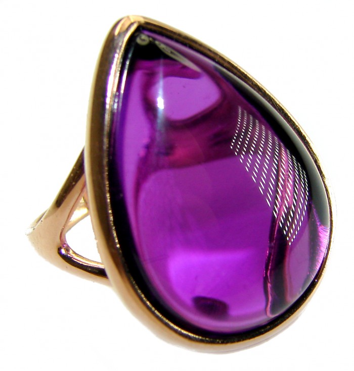Purple Tear 22.2 carat Amethyst 14K Gold over .925 Sterling Silver Handcrafted Large Ring size 7 1/4