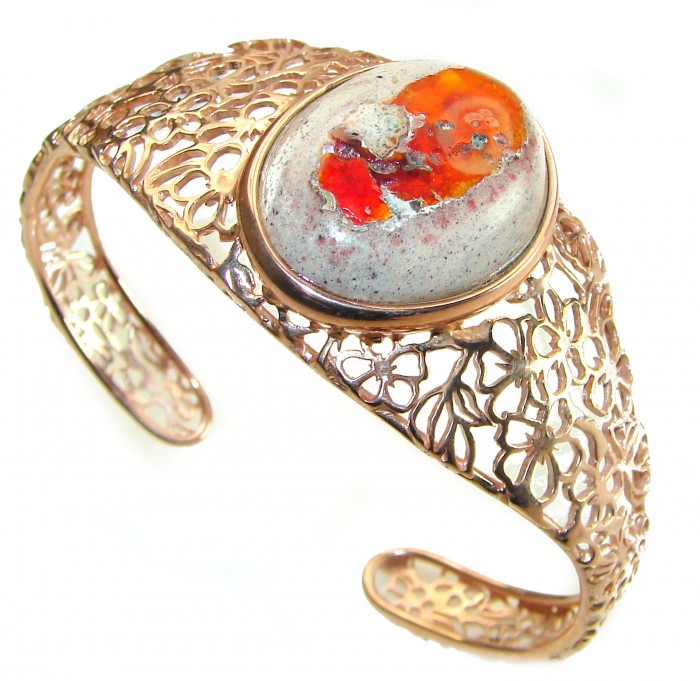Dolce Vita Authentic 28.5 carat Mexican Opal handmade 14K Rose Gold over .925 Sterling Silver Bracelet / Cuff