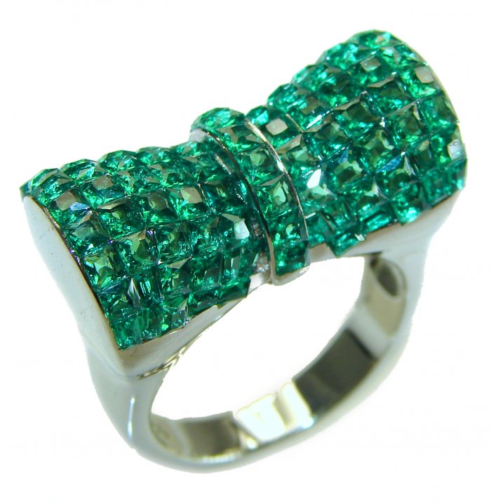 Luxurious green Ribbon Authentic Emerald .925 Sterling Silver handmade Statement Ring size 7 1/2 - video