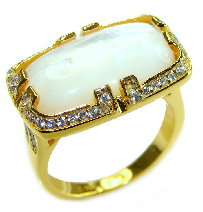 Luxurious Blister Pearl 0.6 carat lab. grown diamonds 18K Gold over .925 Sterling Silver brilliantly handcrafted ring s. 7 1/2